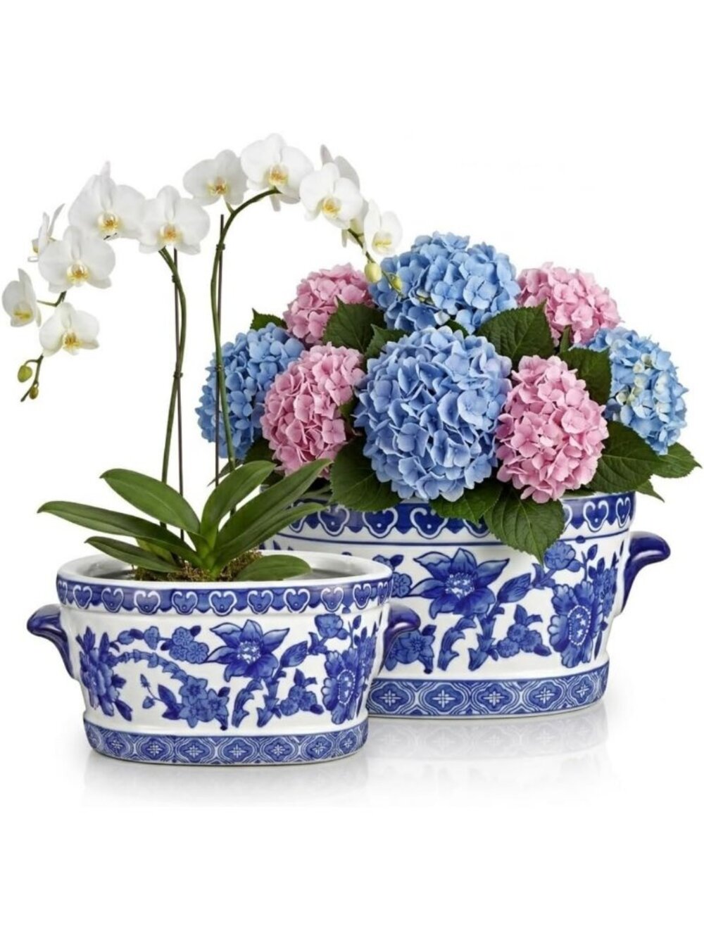 Vintage Floral Ceramic Planter Pot – Oval Cachepot for Indoor Plants